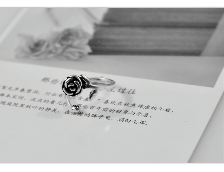 S925 Sterling Silver Vintage Rose Ring - Elegant Floral Design - Image 3