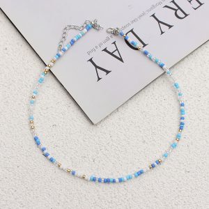 Colorful Vintage Handmade Bohemian Clavicle Chain Necklace with Beaded Rice-shaped Accents