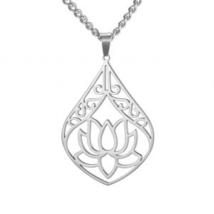Titanium Steel Water Drop Lotus Pendant Necklace, Earrings & Bracelet Set