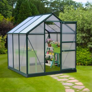 Portable 6 X 6 X 7 Walk-In Greenhouse - UV-Resistant Aluminum & Polycarbonate with Rooftop Vent - Dark Green Garden Solution