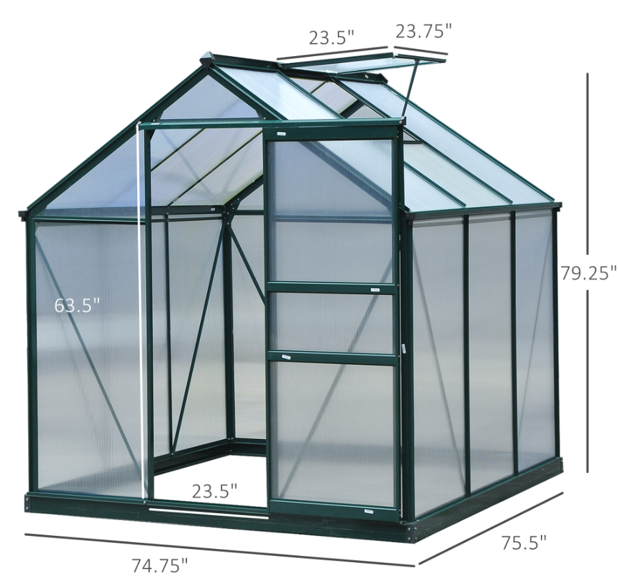 Portable 6 X 6 X 7 Walk-In Greenhouse - UV-Resistant Aluminum & Polycarbonate with Rooftop Vent - Dark Green Garden Solution - Image 4