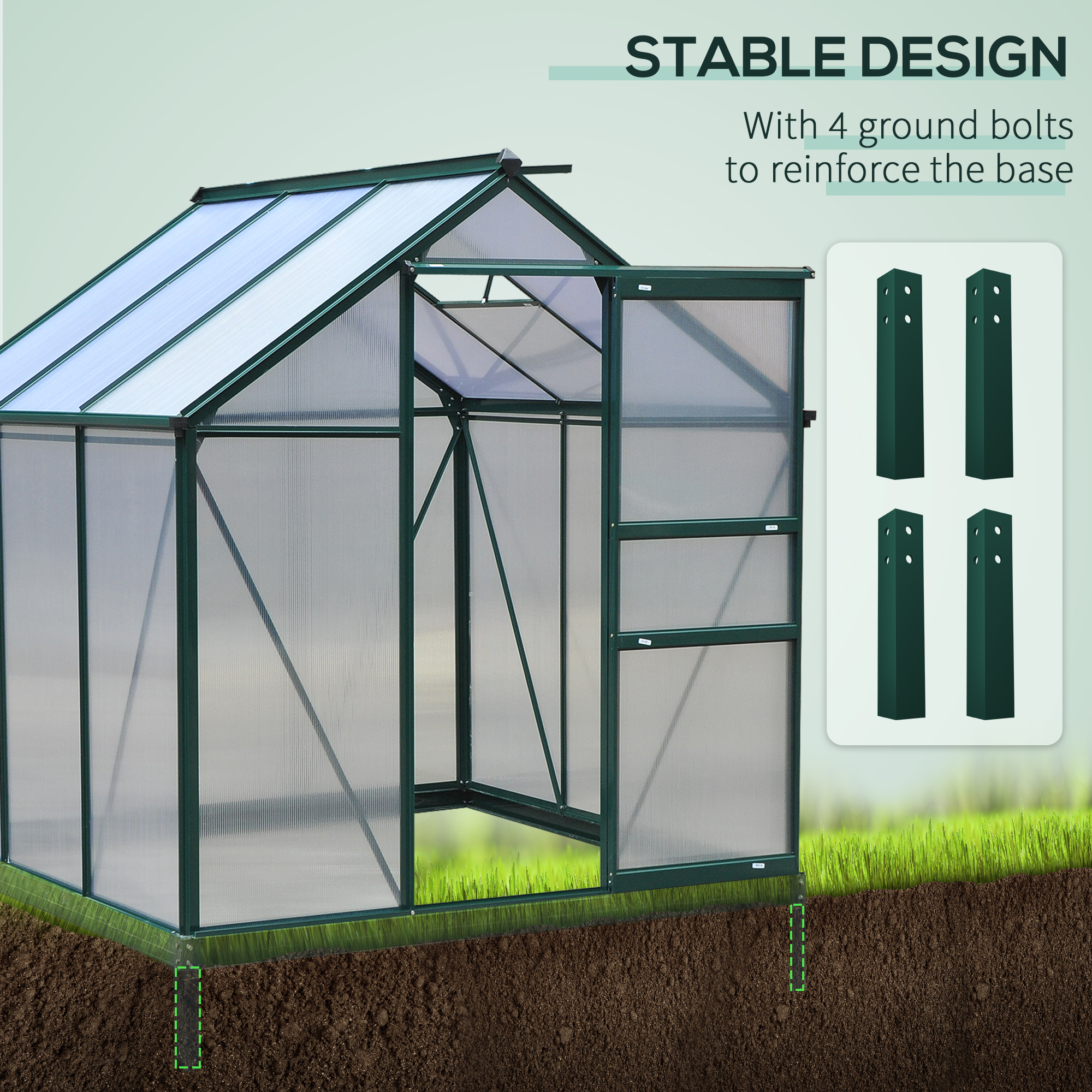 Portable 6 X 6 X 7 Walk-In Greenhouse - UV-Resistant Aluminum & Polycarbonate with Rooftop Vent - Dark Green Garden Solution - Image 6