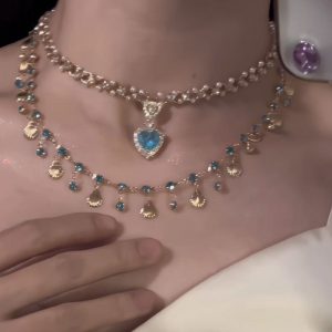 Vintage Shell Aquamarine Zircon Tassel Necklace - Elegant Clavicle Chain