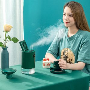 Kawaii Dual Spray Air Humidifier with Remote Control - USB Charging Lifting Fan for Office & Bedroom Air Purification