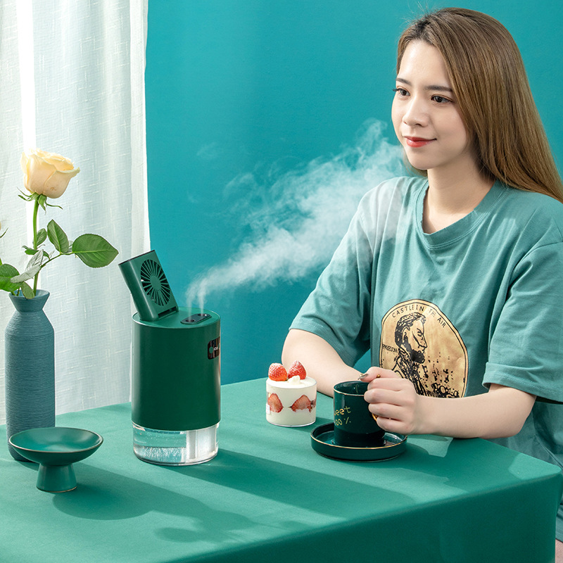 Kawaii Dual Spray Air Humidifier with Remote Control - USB Charging Lifting Fan for Office & Bedroom Air Purification