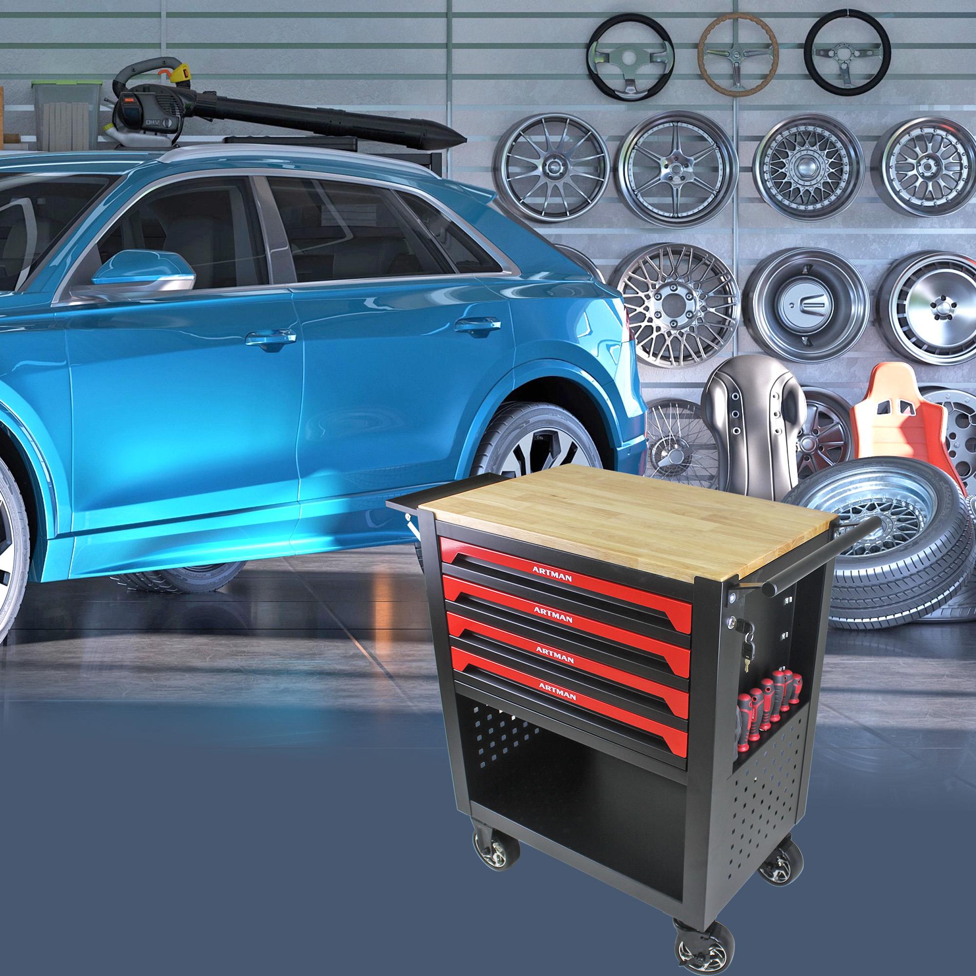 4-Drawer Versatile Utility Cart with Wheels & Wooden Top for Easy Storage - Image 4