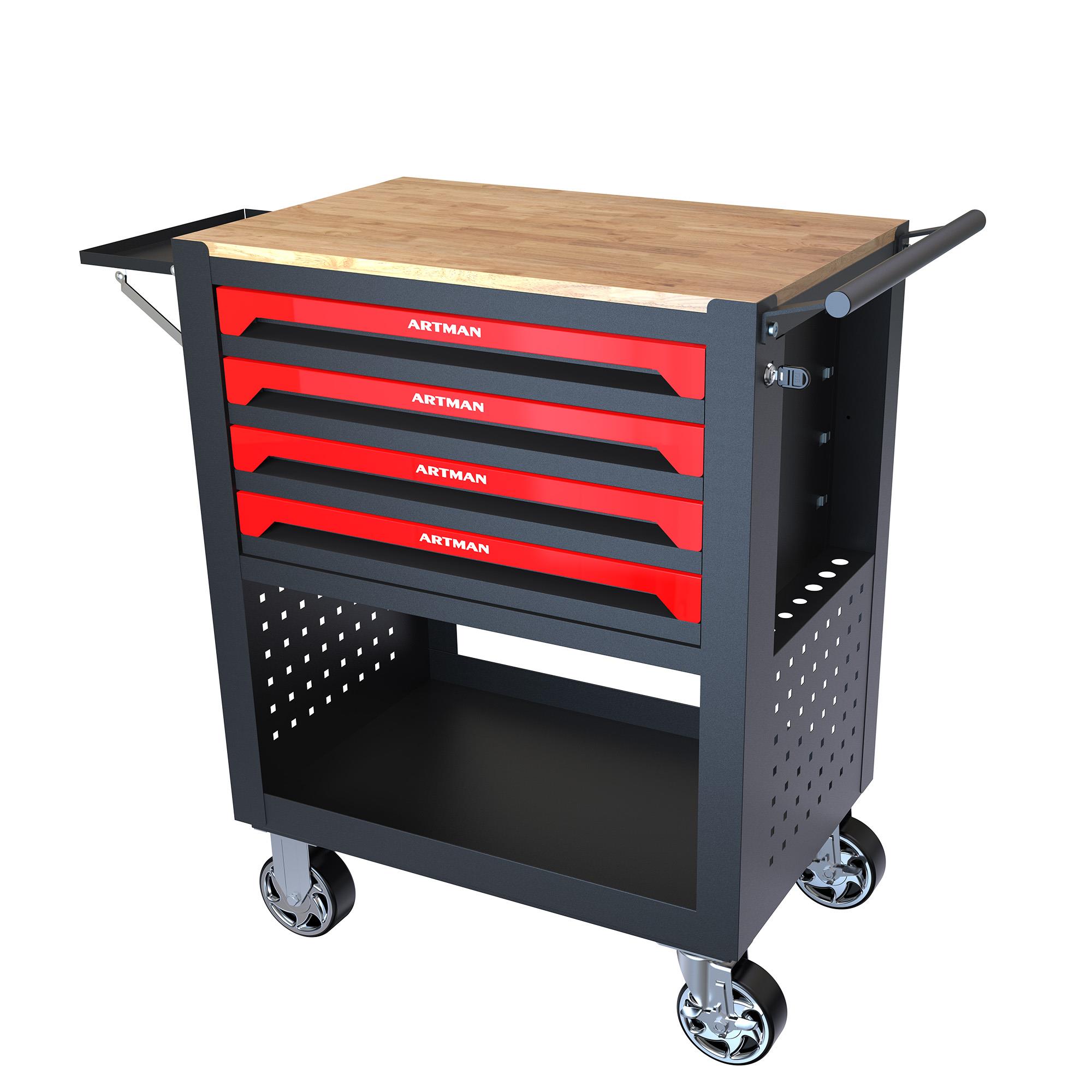 4-Drawer Versatile Utility Cart with Wheels & Wooden Top for Easy Storage - Image 12