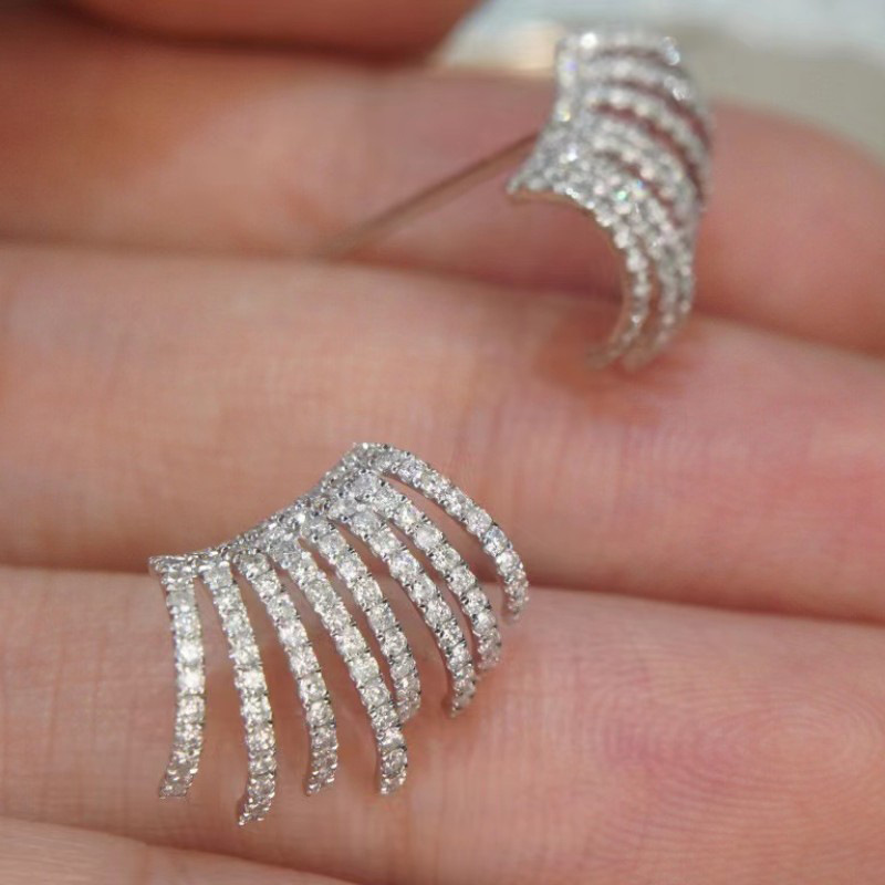Zircon Ear Studs - Luxury Full Diamond Multi-layer Design for Elegance - Image 4
