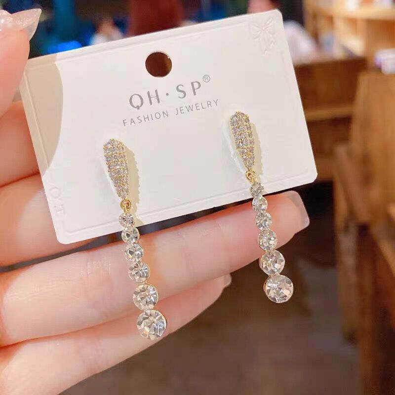 High-Quality Sterling Silver Needle Long Rhinestone Tassel Earrings - Image 3