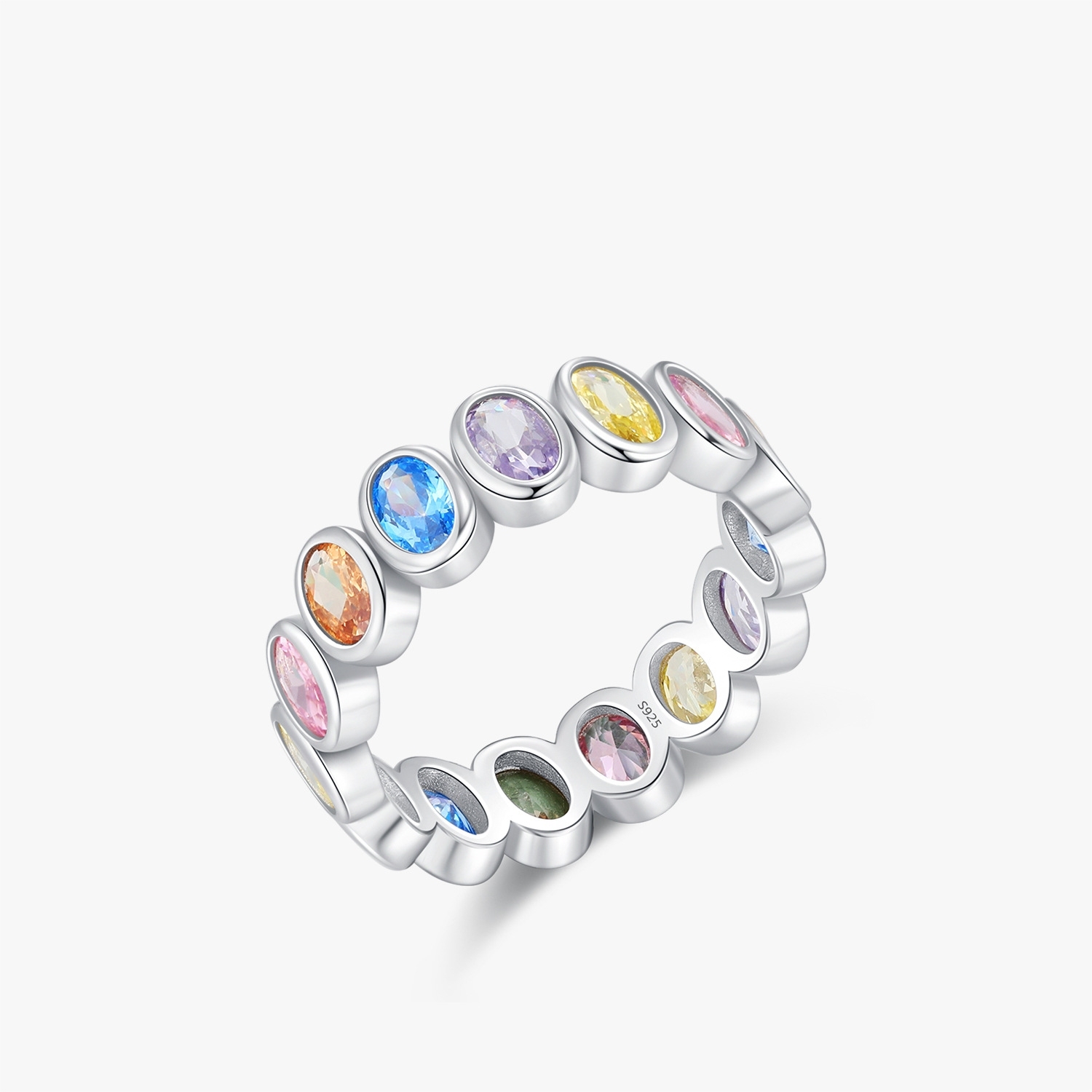 S925 Sterling Silver Stylish Original Color Oval Zircon Stackable Ring - Image 9