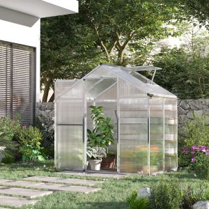 4' x 6' Walk-In Polycarbonate Greenhouse with Roof Vent - Durable Outdoor Winter Greenhouse, Clear Design