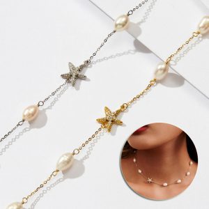 Sterling Silver Freshwater Pearl Starfish Beach Necklace - Elegant Women's Fashion Jewelry for Parties