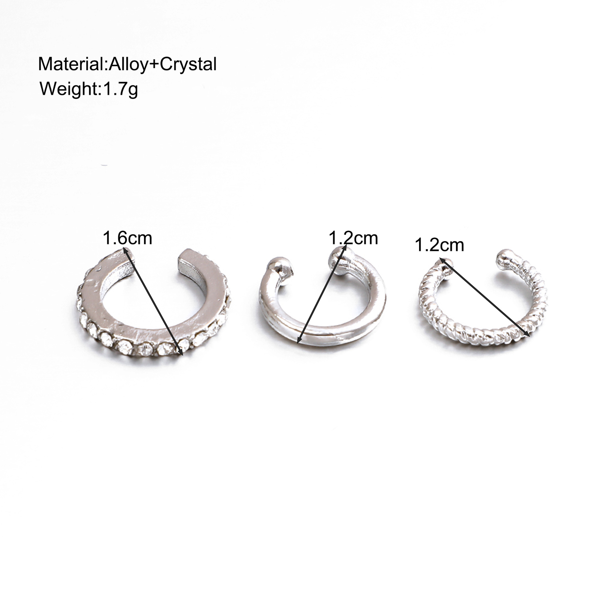 Elegant Diamond C-type Ear Clip Fashionable Three-piece Set - Image 8