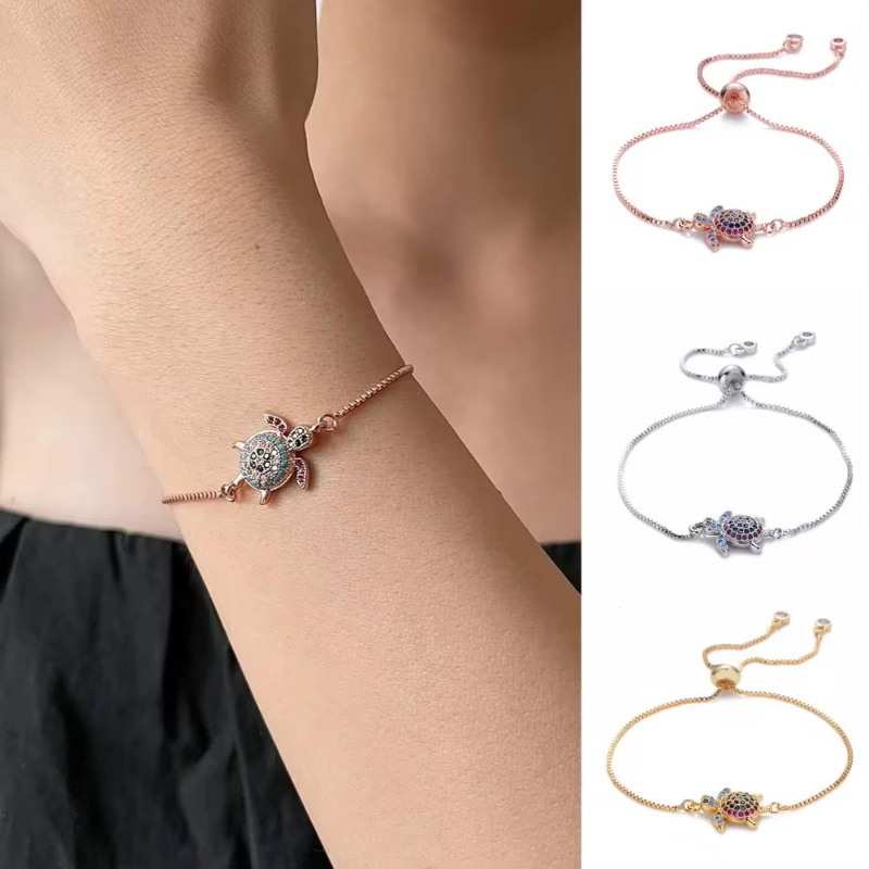 Adjustable Turtles Bracelet with Shiny Rhinestones - Sparkling Geometric Sea Turtle Jewelry for Women & Girls, Perfect for Dating