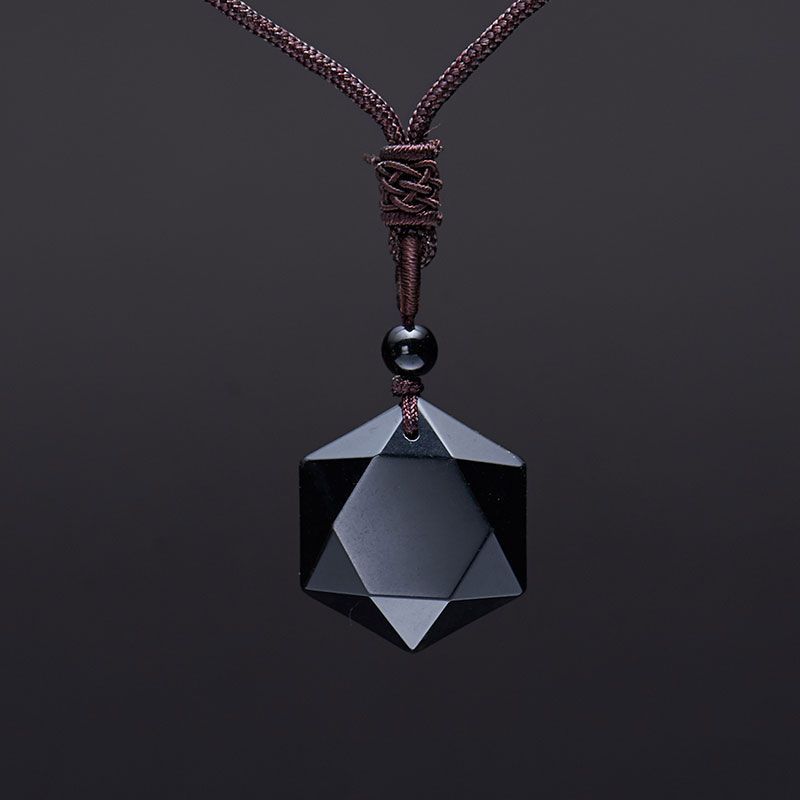 Obsidian Six-Pointed Star Pendant Necklace - Stylish Sweater Chain - Image 4