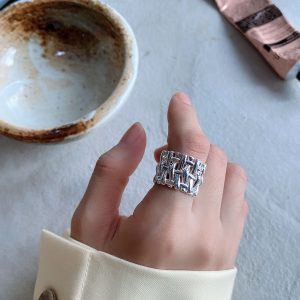 Woven Ring for Women - European & American Hollow Cross Wide Design Simple Ring