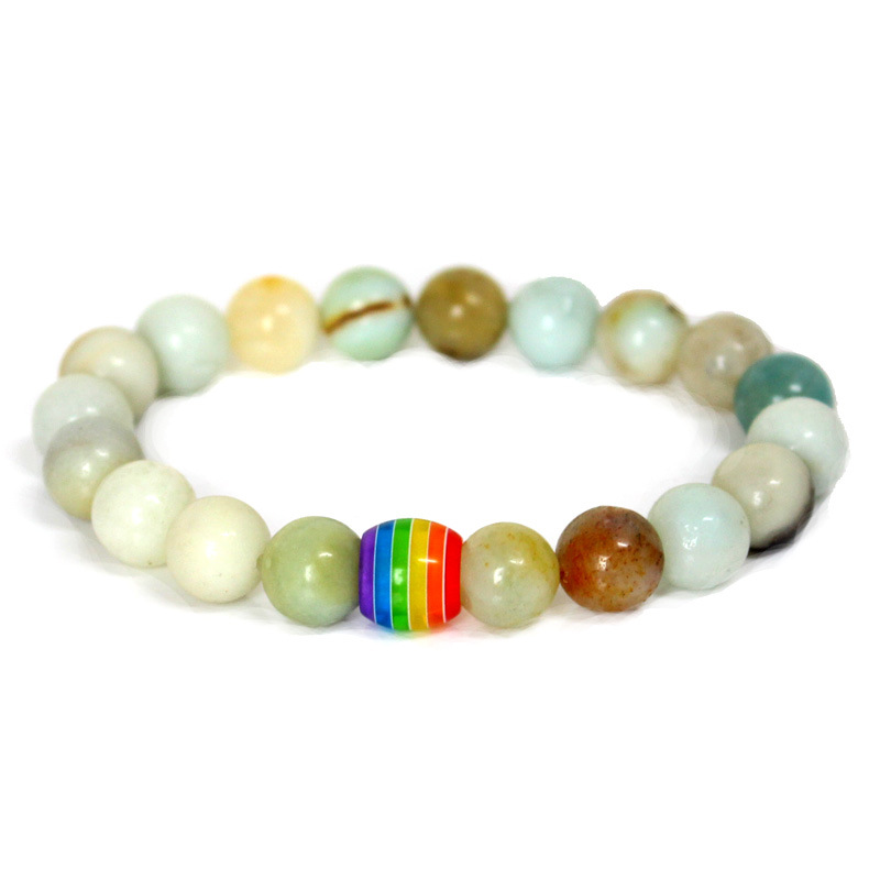 Rainbow Bead Bracelet for Pride - Natural Stone Couple's Strand Bracelets - Image 3