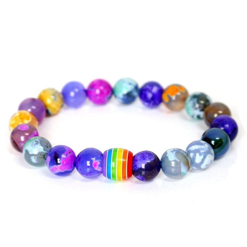 Rainbow Bead Bracelet for Pride - Natural Stone Couple's Strand Bracelets - Image 5