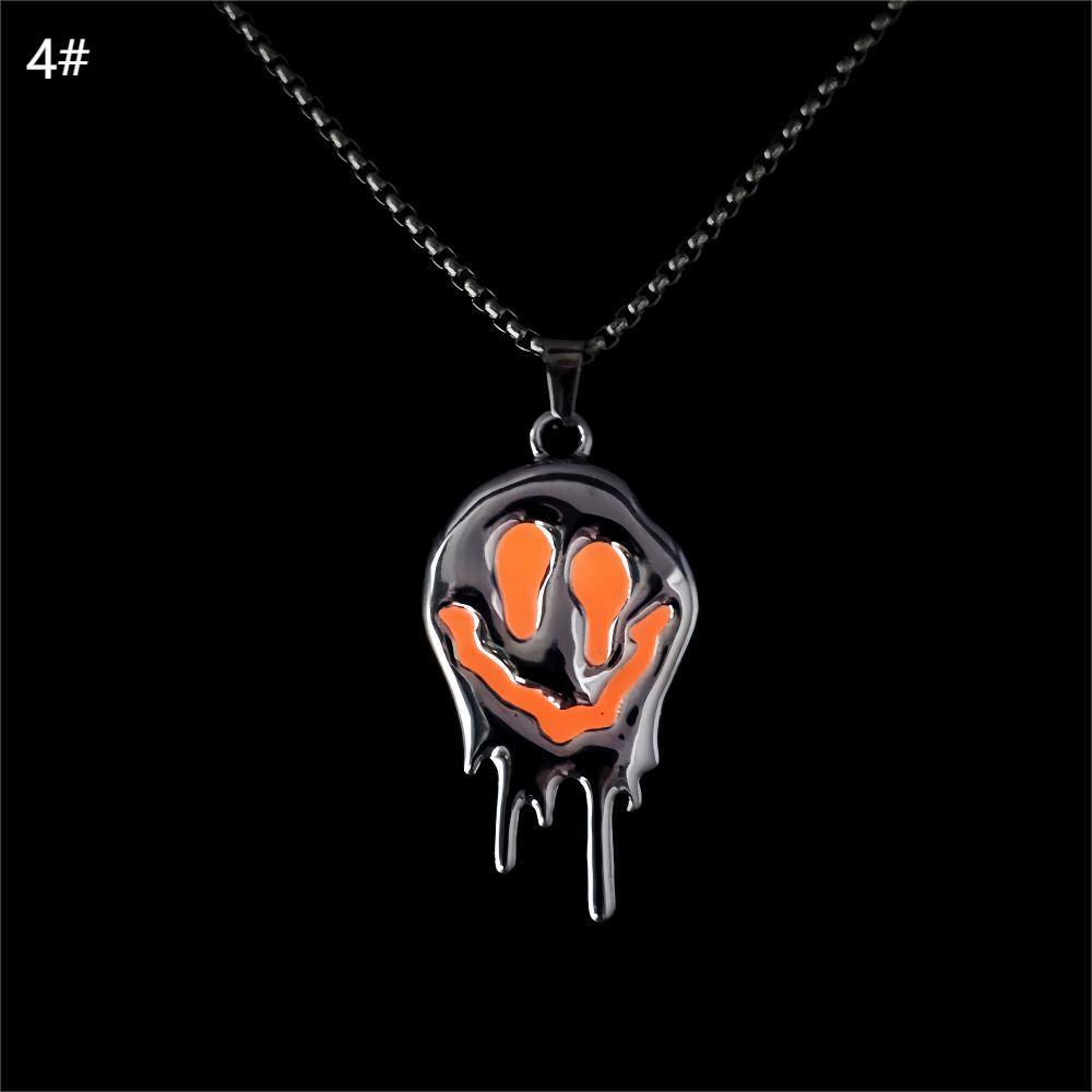 Zinc Alloy Halloween Ghost Necklace - Noctilucent Glowing Grimace Pendant