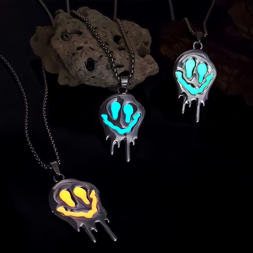 Zinc Alloy Halloween Ghost Necklace - Noctilucent Glowing Grimace Pendant - Image 5