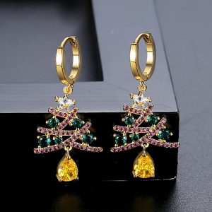 Stunning Christmas Tree Earrings with Colorful Rhinestones - Unique Fashion Jewelry Gift for Women