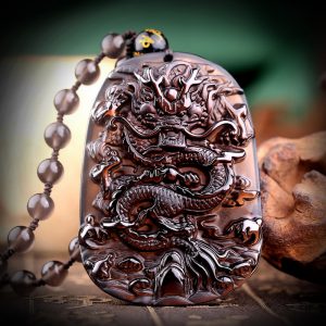 Natural Hail Black Meteorite Dragon Pendant Necklace for Men - Lucky Crystal Jewelry