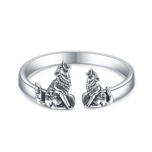 Sterling Silver Adjustable Wolf Rings for Mother and Child - Open Size Design