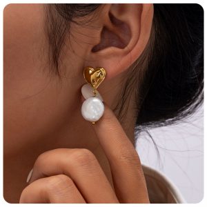 Elegant Heart Baroque Pearl Stainless Steel Earrings for Timeless Style