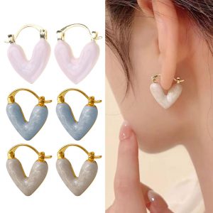 Stylish Heart Pendant Drop Earrings for Women - Luxury Enamel Jewelry Vacation Accessories