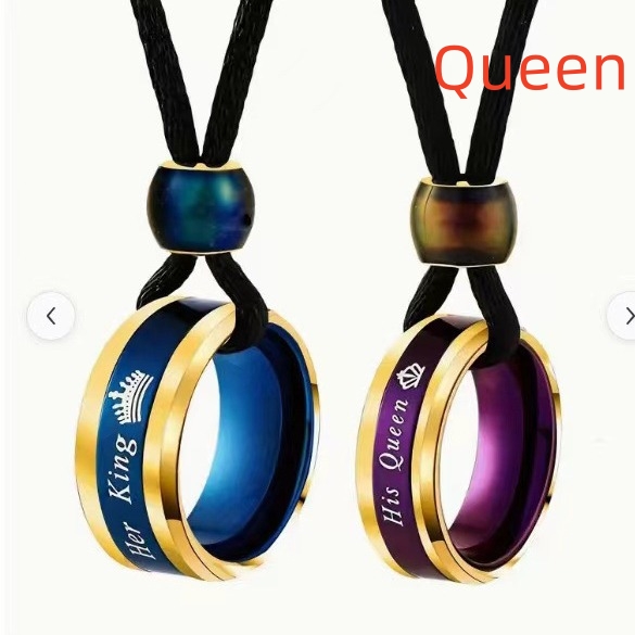 Color Changing Round Beads Necklace for Couples - Blue & Purple Couple Rings