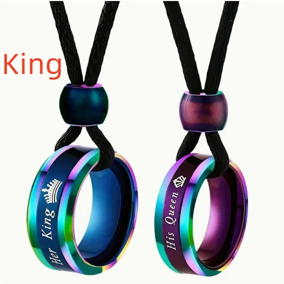 Color Changing Round Beads Necklace for Couples - Blue & Purple Couple Rings - Image 2