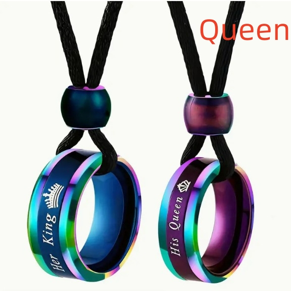 Color Changing Round Beads Necklace for Couples - Blue & Purple Couple Rings - Image 3