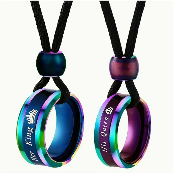 Color Changing Round Beads Necklace for Couples - Blue & Purple Couple Rings - Image 6
