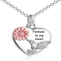 Sterling Silver Hummingbird Urn Necklaces with Sunflower Design - Cremation Ashes Memory Jewelry