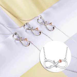 Double Fair Infinity Symbol Rose Necklace in S925 Silver - Perfect 8-Word Rose Gift for Mom, Wife, Daughter, or Her