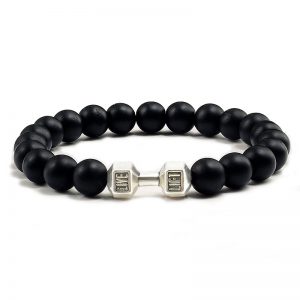 Men's Alloy Metal Barbell & Lava Rock Beads Fitness Dumbbell Bracelet - Stylish Jewelry for Him
