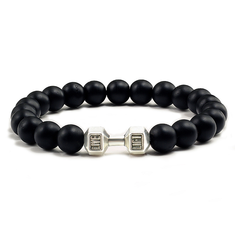 Men's Alloy Metal Barbell & Lava Rock Beads Fitness Dumbbell Bracelet - Stylish Jewelry for Him