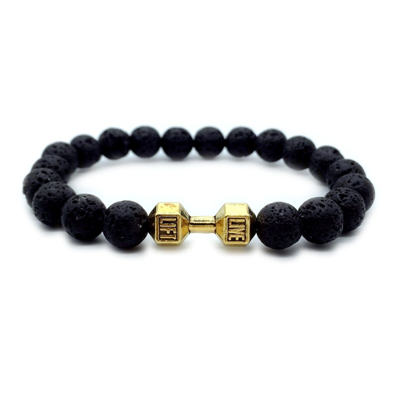 Men's Alloy Metal Barbell & Lava Rock Beads Fitness Dumbbell Bracelet - Stylish Jewelry for Him - Image 2