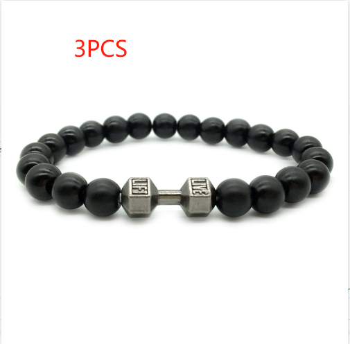 Men's Alloy Metal Barbell & Lava Rock Beads Fitness Dumbbell Bracelet - Stylish Jewelry for Him - Image 3
