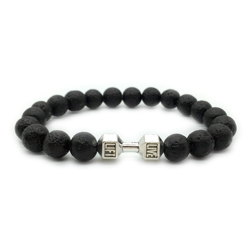 Men's Alloy Metal Barbell & Lava Rock Beads Fitness Dumbbell Bracelet - Stylish Jewelry for Him - Image 8