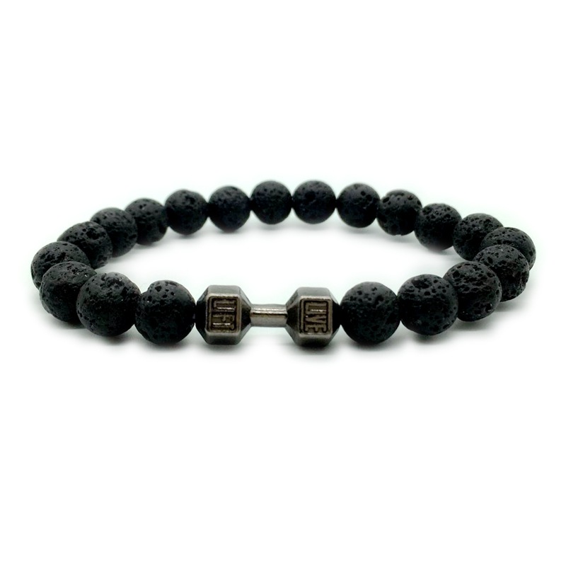 Men's Alloy Metal Barbell & Lava Rock Beads Fitness Dumbbell Bracelet - Stylish Jewelry for Him - Image 9