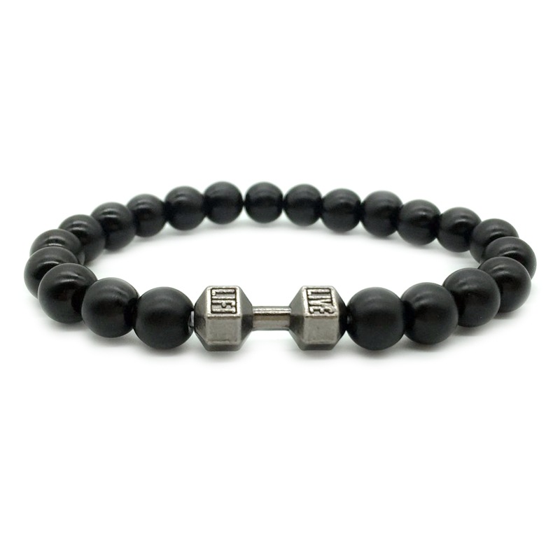 Men's Alloy Metal Barbell & Lava Rock Beads Fitness Dumbbell Bracelet - Stylish Jewelry for Him - Image 10