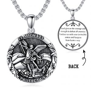 Saint Michael Medal Pendant Necklace - Archangel Catholic Medallion Amulet