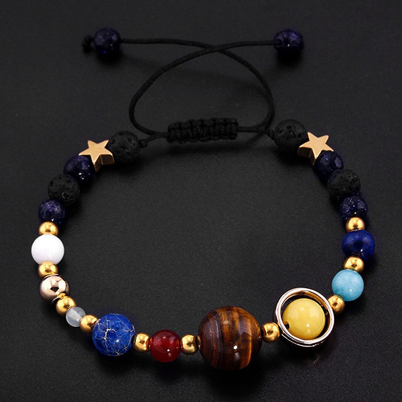 Eight Planets Alloy Bracelet - Natural Stone Bead Solar System Jewelry for Women, Galaxy-Inspired Guardian Star Bangle Gift for Girls - Image 2