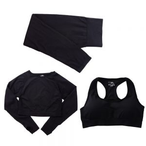 Three-Piece Quick-Drying Jacquard Yoga Apparel for Active Sportswear