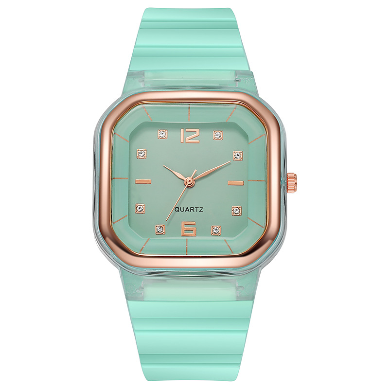 Trendy Student Style Children's Silicone Diamond Square Women's Watch - Image 2