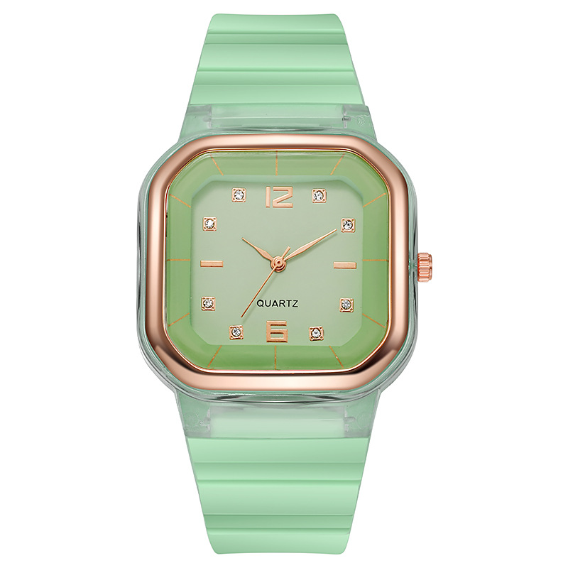 Trendy Student Style Children's Silicone Diamond Square Women's Watch - Image 3
