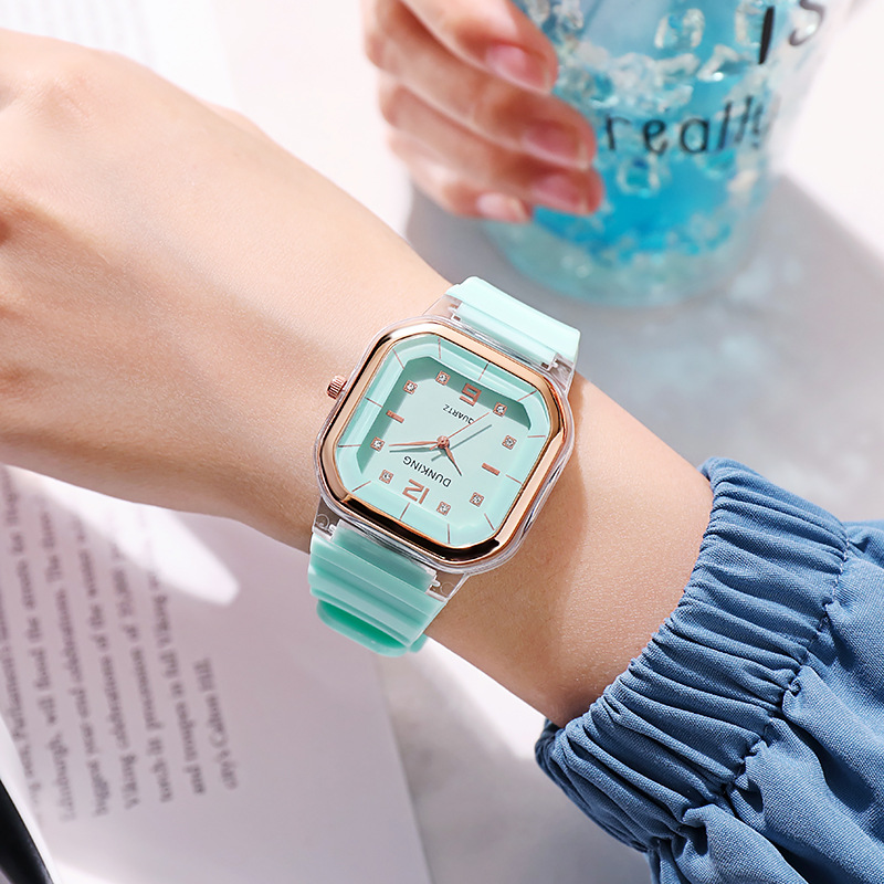Trendy Student Style Children's Silicone Diamond Square Women's Watch - Image 4