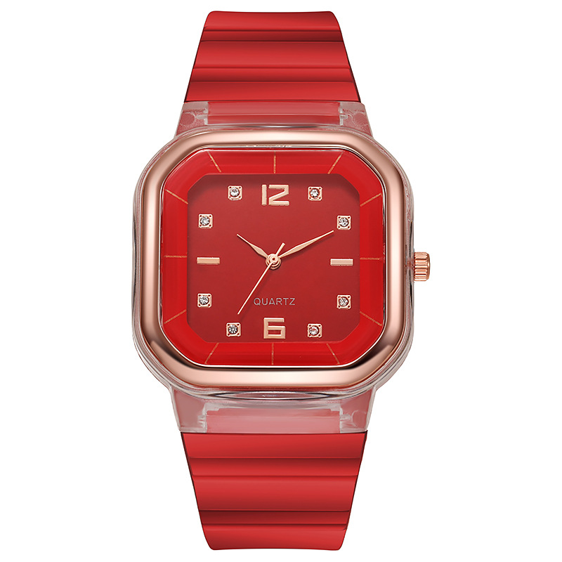 Trendy Student Style Children's Silicone Diamond Square Women's Watch - Image 7