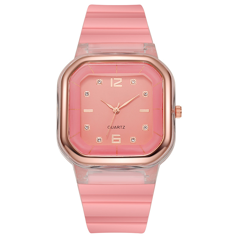 Trendy Student Style Children's Silicone Diamond Square Women's Watch - Image 11